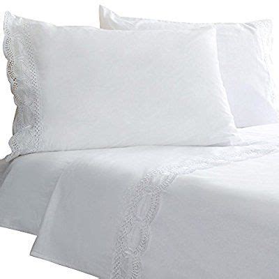 New Deal Merryfeel Cotton Bed Sheet Set,100% Cotton Sateen 300 Thread Count Embroidered Lace Sheet Set ,Deep Pocket ,4 Pieces,5-Star Hotel Collection- Queen White